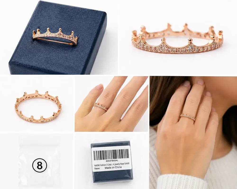 Rose Gold Crown Ring with Sparkling CZ Accents – Size 8 – New